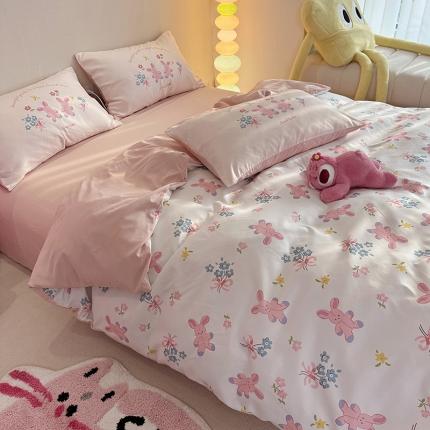 91家纺网 家纺一手货源 找家纺 （总）花伞 2023新款多巴胺博主风甜酷少女云层棉大版磨毛四件套