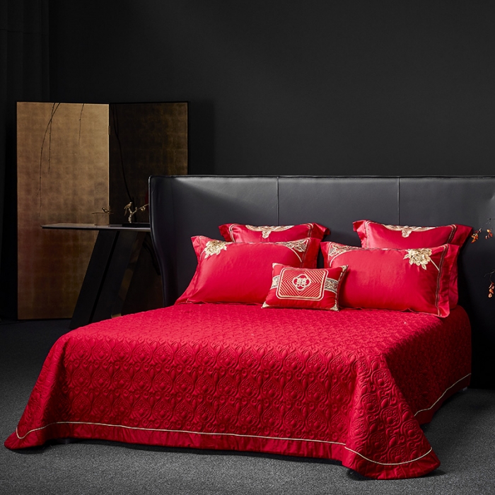 91家纺网 家纺一手货源 找家纺 高大尚 2023新款长绒棉提花四件套龙凤喜事