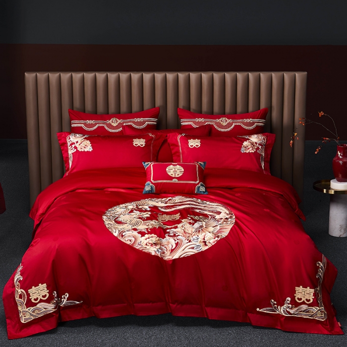 91家纺网 家纺一手货源 找家纺 高大尚 2023新款长绒棉提花四件套龙凤喜事