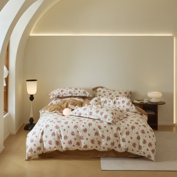 91家纺网 家纺一手货源 找家纺 柠馨 2023新款全棉3221磨毛印花四件套 花影