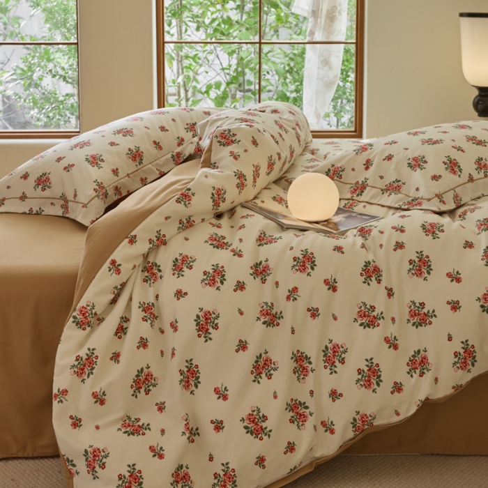 91家纺网 家纺一手货源 找家纺 柠馨 2023新款全棉3221磨毛印花四件套 花影