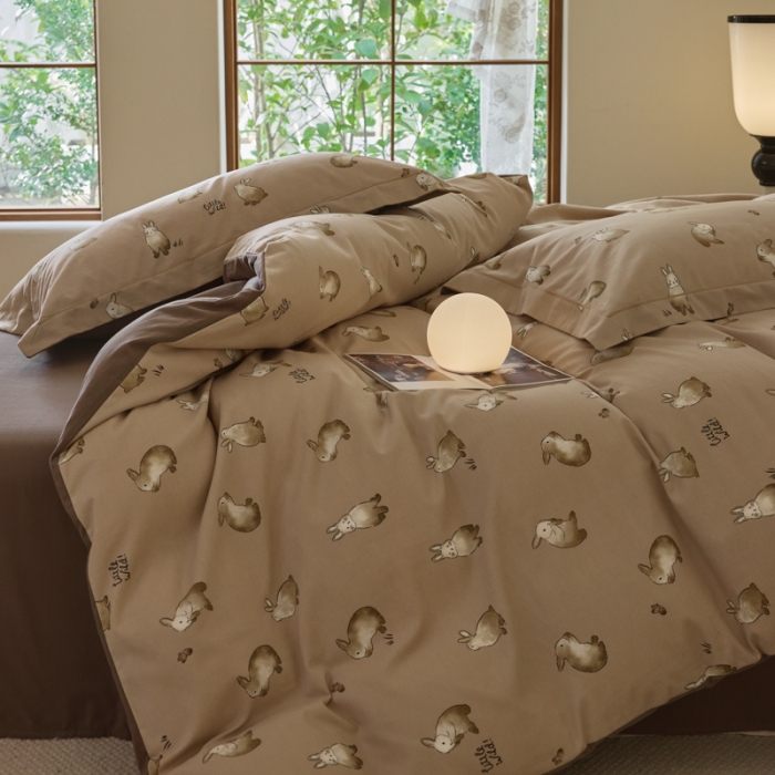 91家纺网 家纺一手货源 找家纺 柠馨 2023新款全棉3221磨毛印花四件套 蒙萌