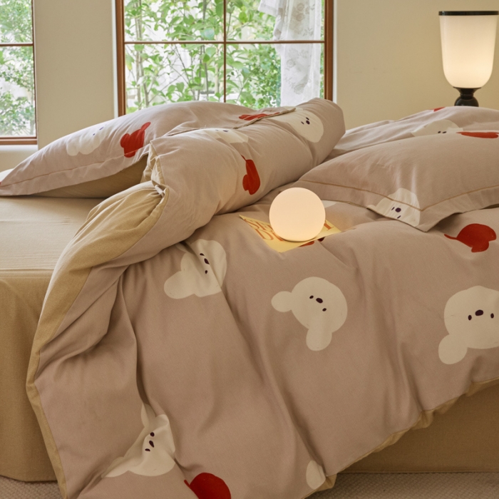 91家纺网 家纺一手货源 找家纺 柠馨 2023新款全棉3221磨毛印花四件套 淘气熊