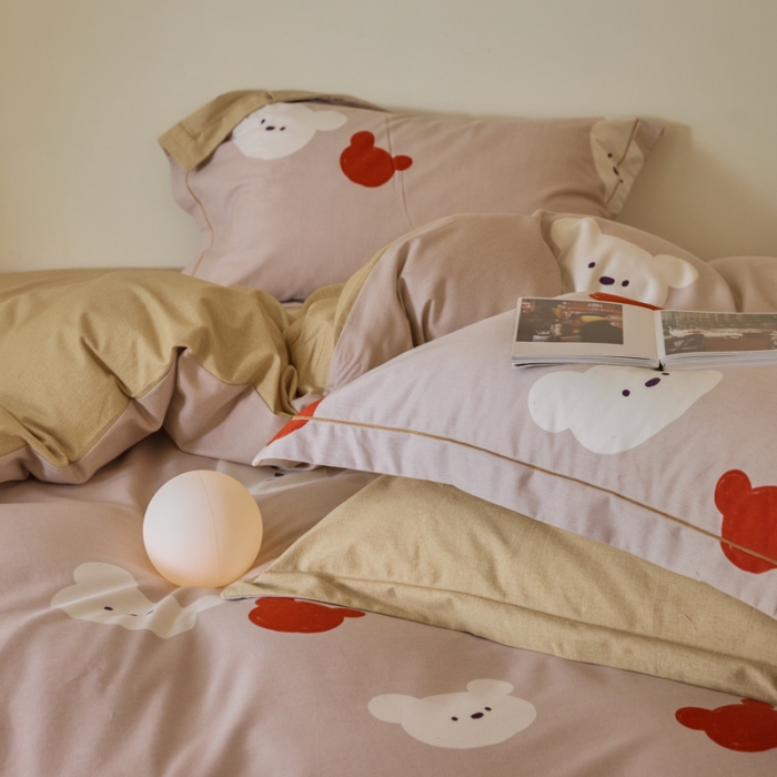 91家纺网 家纺一手货源 找家纺 柠馨 2023新款全棉3221磨毛印花四件套 淘气熊