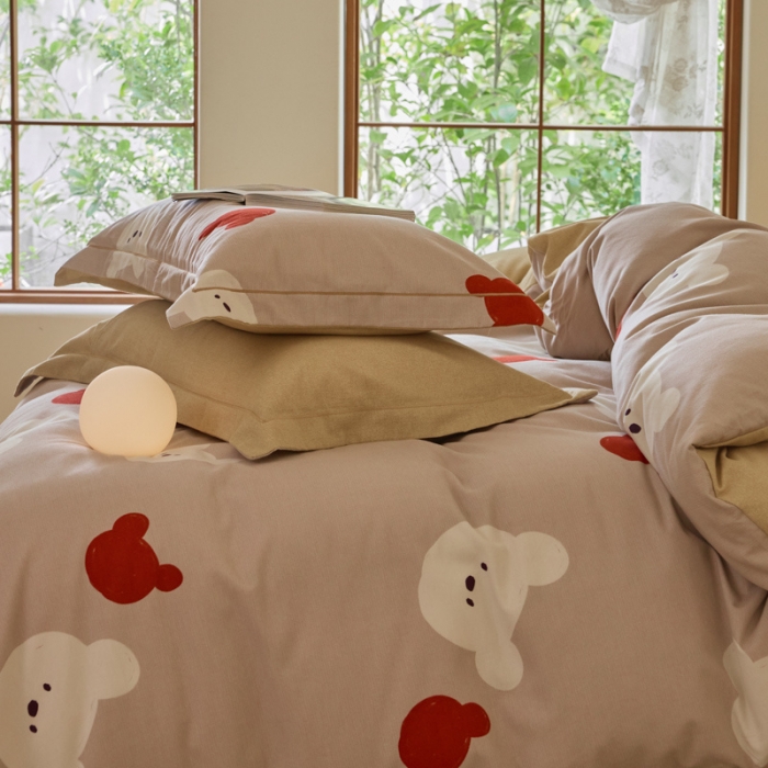 91家纺网 家纺一手货源 找家纺 柠馨 2023新款全棉3221磨毛印花四件套 淘气熊