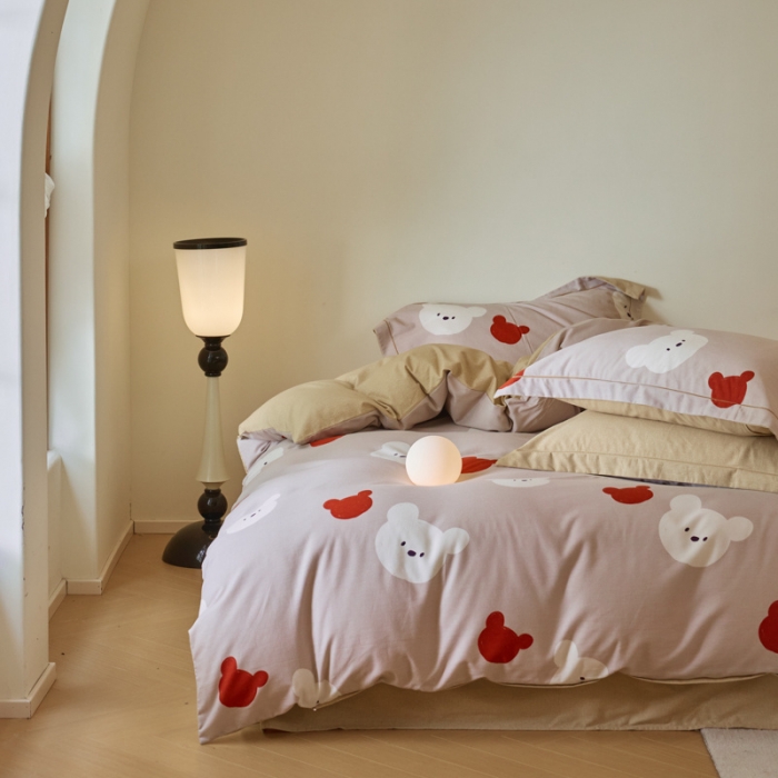 91家纺网 家纺一手货源 找家纺 柠馨 2023新款全棉3221磨毛印花四件套 淘气熊