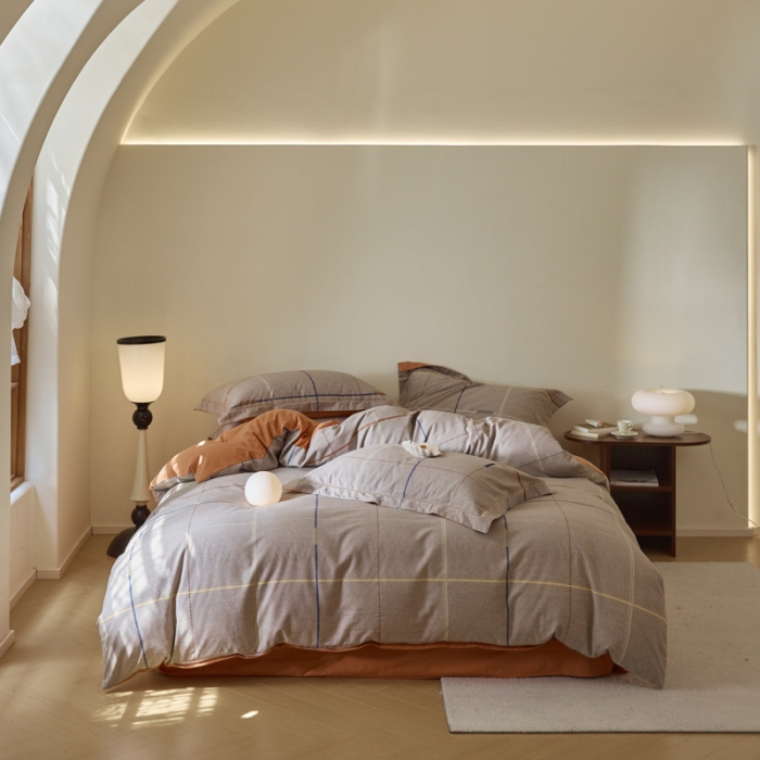 91家纺网 家纺一手货源 找家纺 柠馨 2023新款全棉3221磨毛印花四件套 拿铁