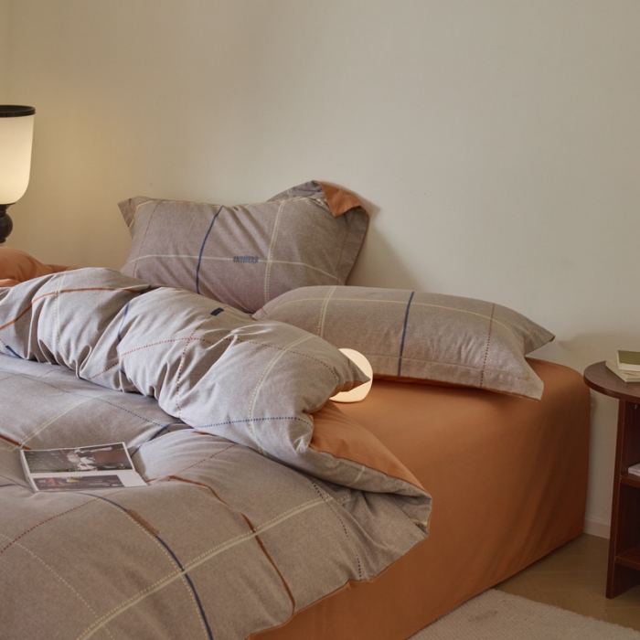 91家纺网 家纺一手货源 找家纺 柠馨 2023新款全棉3221磨毛印花四件套 拿铁