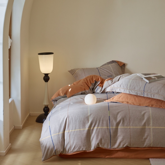 91家纺网 家纺一手货源 找家纺 柠馨 2023新款全棉3221磨毛印花四件套 拿铁