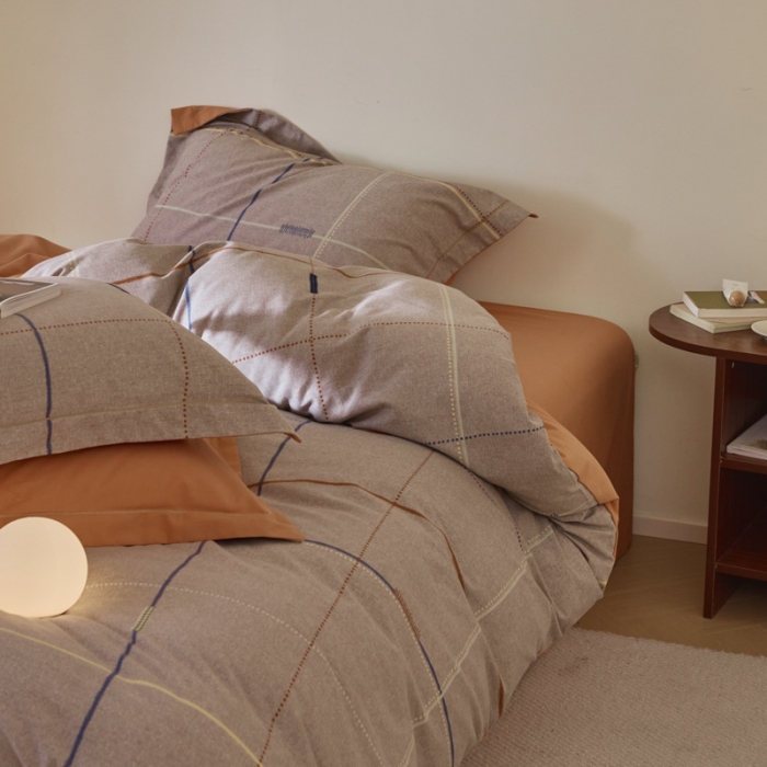 91家纺网 家纺一手货源 找家纺 柠馨 2023新款全棉3221磨毛印花四件套 拿铁