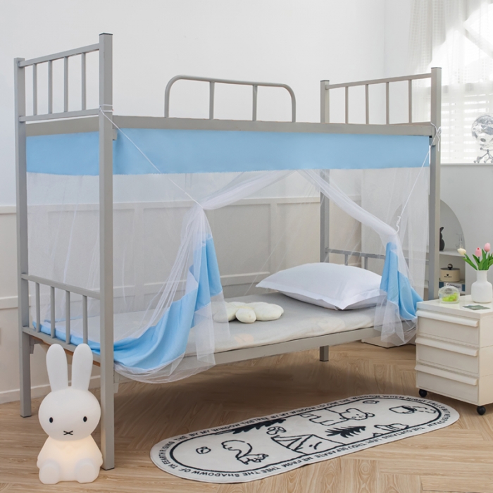 91家纺网 家纺一手货源 找家纺 千逸虹 2024新款简约纯色上下铺学生蚊帐 浅蓝色