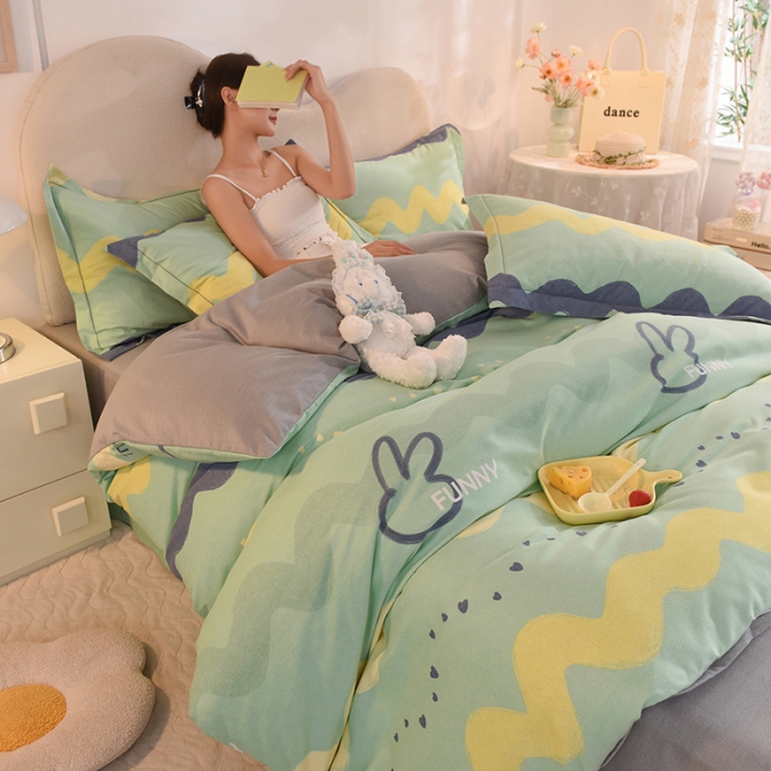 91家纺网 家纺一手货源 找家纺 巧玲珑2025新款AB版铂金生态四件套 尼欧-绿