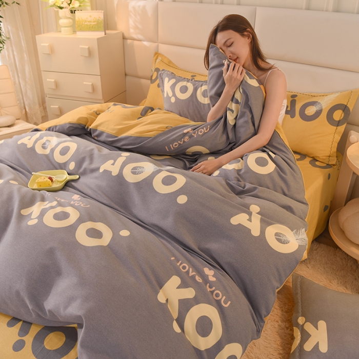 91家纺网 家纺一手货源 找家纺 巧玲珑2025新款AB版铂金生态四件套 青春记忆-灰