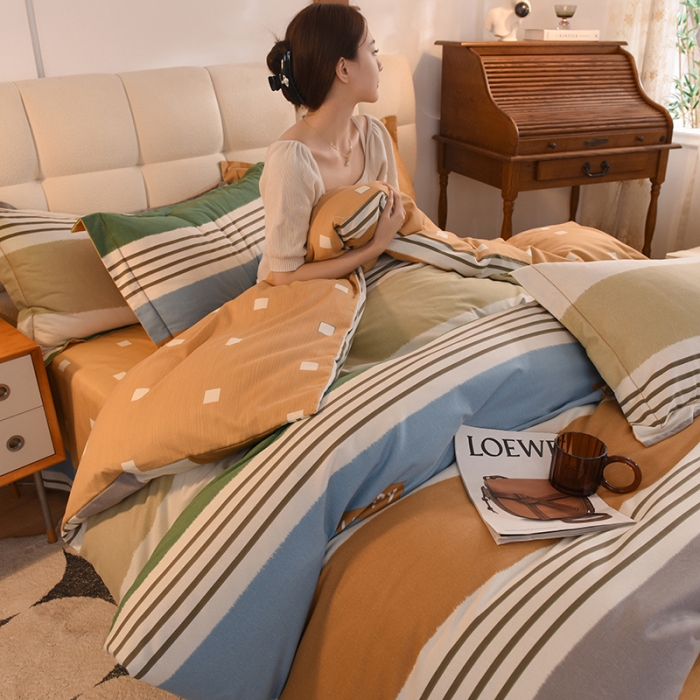 91家纺网 家纺一手货源 找家纺 巧玲珑2025新款AB版铂金生态四件套 绅士条纹