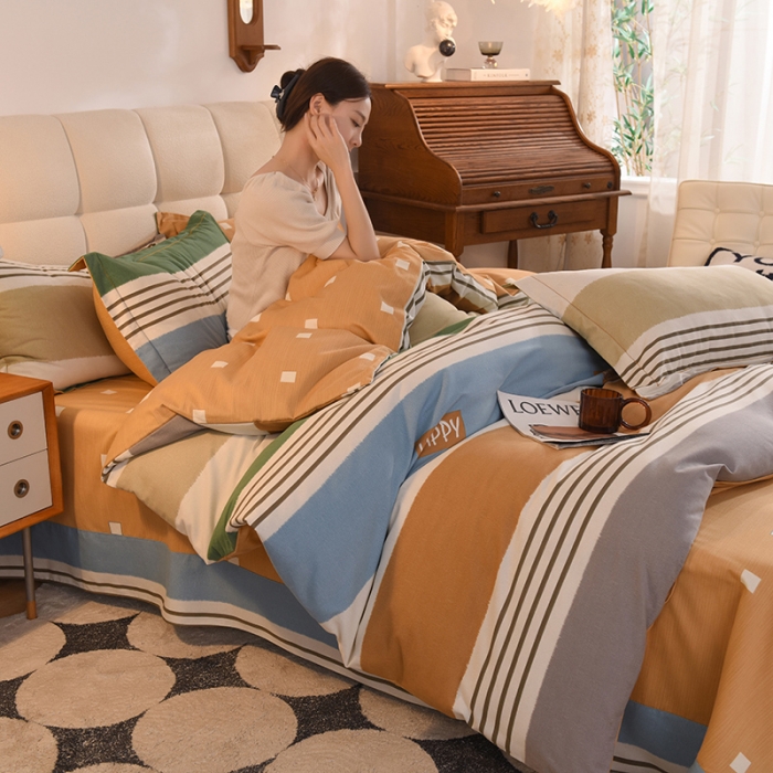 91家纺网 家纺一手货源 找家纺 巧玲珑2025新款AB版铂金生态四件套 绅士条纹