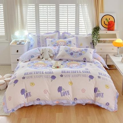 91家纺网 家纺一手货源 找家纺 上尚居 2024新款小清新韩版花边磨毛四件套水洗棉 少女时代