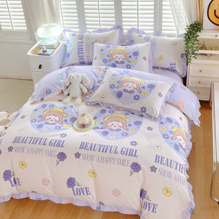 91家纺网 家纺一手货源 找家纺 上尚居 2024新款小清新韩版花边磨毛四件套水洗棉 少女时代