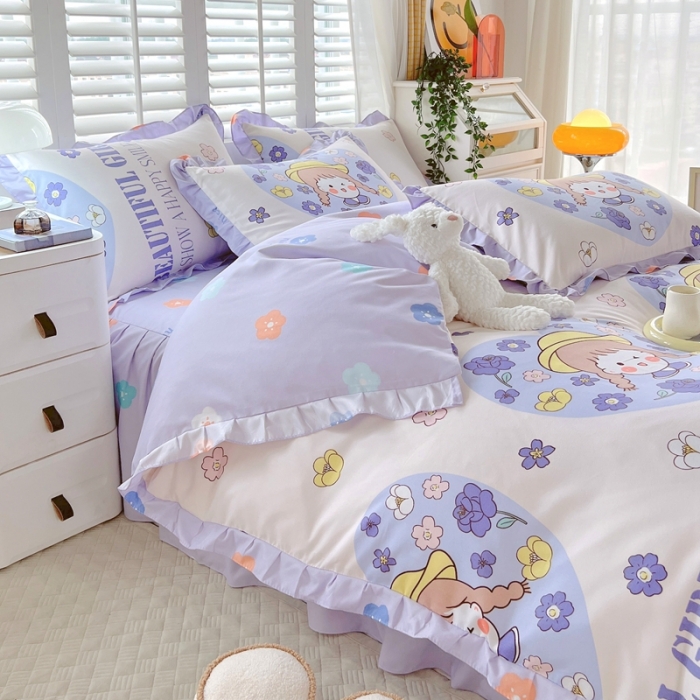 91家纺网 家纺一手货源 找家纺 上尚居 2024新款小清新韩版花边磨毛四件套水洗棉 少女时代