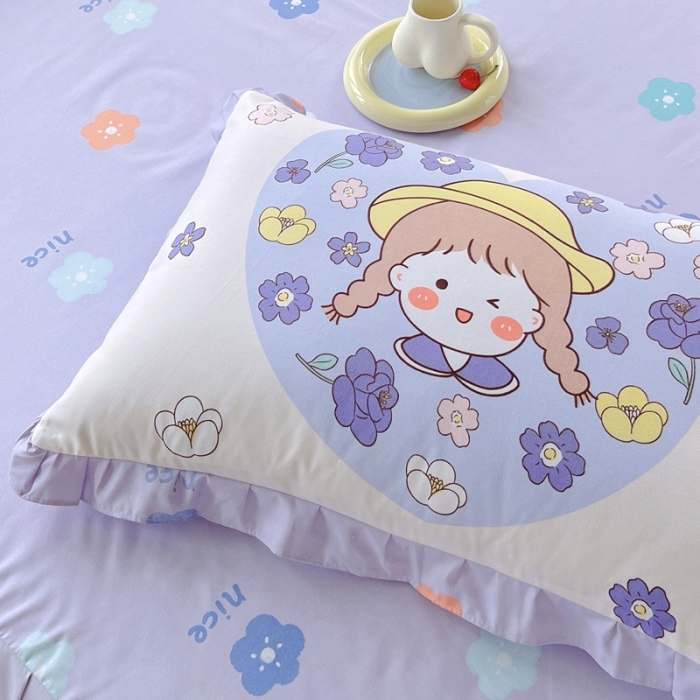 91家纺网 家纺一手货源 找家纺 上尚居 2024新款小清新韩版花边磨毛四件套水洗棉 少女时代