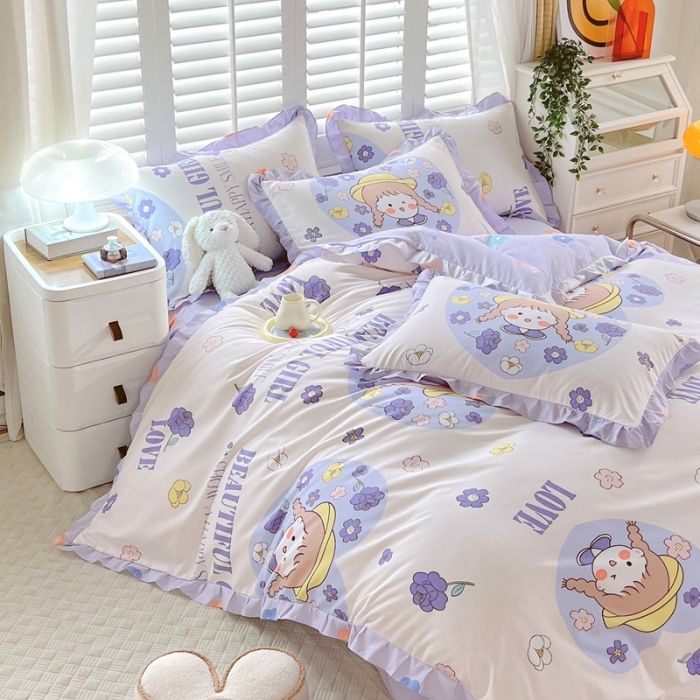 91家纺网 家纺一手货源 找家纺 上尚居 2024新款小清新韩版花边磨毛四件套水洗棉 少女时代