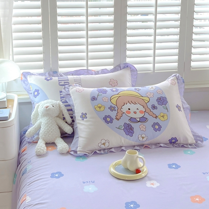 91家纺网 家纺一手货源 找家纺 上尚居 2024新款小清新韩版花边磨毛四件套水洗棉 少女时代