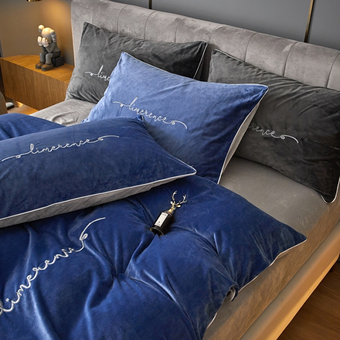 91家纺网 家纺一手货源 找家纺 瑞驰家纺 2023新款A类婴儿绒加厚保暖四件套 宾利兰+摩登灰