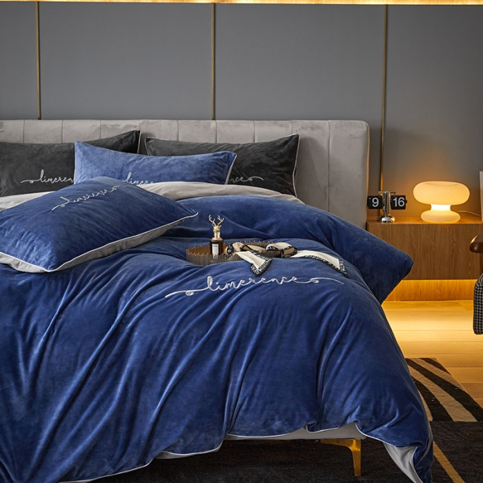 91家纺网 家纺一手货源 找家纺 瑞驰家纺 2023新款A类婴儿绒加厚保暖四件套 宾利兰+摩登灰