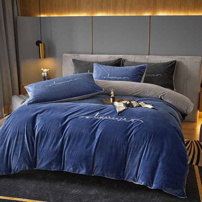 91家纺网 家纺一手货源 找家纺 瑞驰家纺 2023新款A类婴儿绒加厚保暖四件套 宾利兰+摩登灰