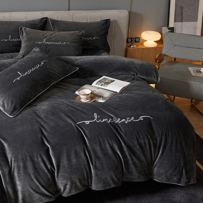 91家纺网 家纺一手货源 找家纺 瑞驰家纺 2023新款A类婴儿绒加厚保暖四件套 罗马灰