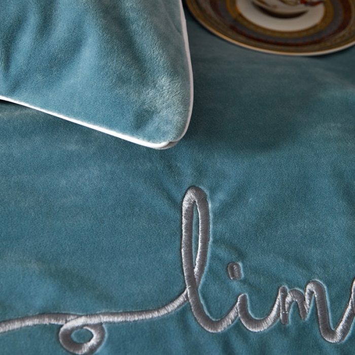 91家纺网 家纺一手货源 找家纺 瑞驰家纺 2023新款A类婴儿绒加厚保暖四件套 叶脉绿+摩登灰