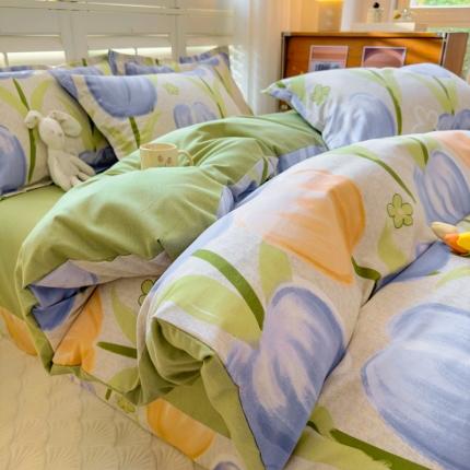 91家纺网 家纺一手货源 找家纺 （总）百寐 2023新款全棉磨毛印花四件套清新可爱碎花加厚四件套