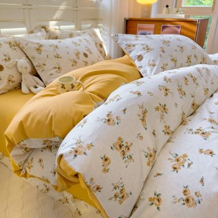 91家纺网 家纺一手货源 找家纺 （总）百寐 2023新款全棉磨毛印花四件套清新可爱碎花加厚四件套