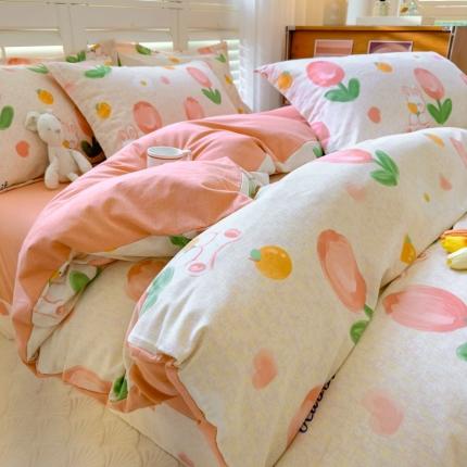 91家纺网 家纺一手货源 找家纺 （总）百寐 2023新款全棉磨毛印花四件套清新可爱碎花加厚四件套