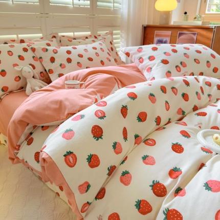 91家纺网 家纺一手货源 找家纺 （总）百寐 2023新款全棉磨毛印花四件套清新可爱碎花加厚四件套