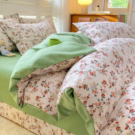 91家纺网 家纺一手货源 找家纺 （总）百寐 2023新款全棉磨毛印花四件套清新可爱碎花加厚四件套