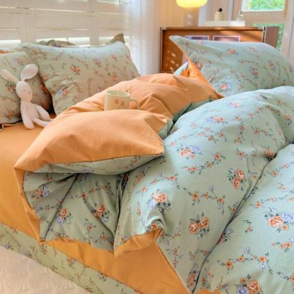 91家纺网 家纺一手货源 找家纺 （总）百寐 2023新款全棉磨毛印花四件套清新可爱碎花加厚四件套