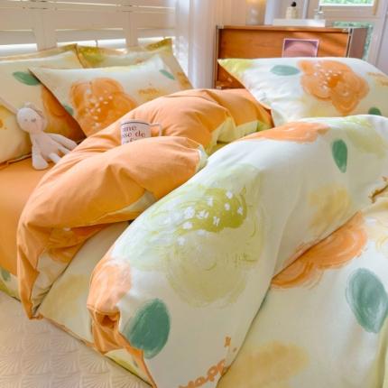 91家纺网 家纺一手货源 找家纺 （总）百寐 2023新款全棉磨毛印花四件套清新可爱碎花加厚四件套