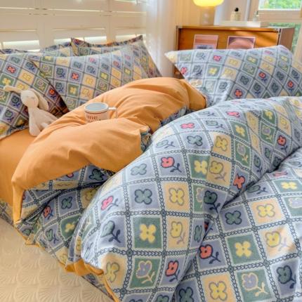 91家纺网 家纺一手货源 找家纺 （总）百寐 2023新款全棉磨毛印花四件套清新可爱碎花加厚四件套