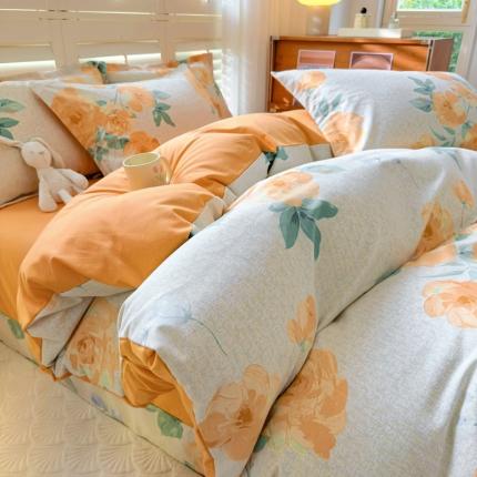 91家纺网 家纺一手货源 找家纺 百寐 2023新款全棉磨毛印花四件套清新可爱碎花加厚四件套 春山居