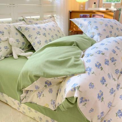 91家纺网 家纺一手货源 找家纺 百寐 2023新款全棉磨毛印花四件套清新可爱碎花加厚四件套 高岭花