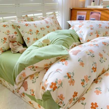 91家纺网 家纺一手货源 找家纺 百寐 2023新款全棉磨毛印花四件套清新可爱碎花加厚四件套 花满径