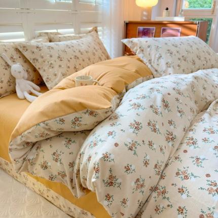 91家纺网 家纺一手货源 找家纺 百寐 2023新款全棉磨毛印花四件套清新可爱碎花加厚四件套 花千朵