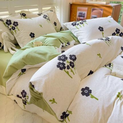 91家纺网 家纺一手货源 找家纺 百寐 2023新款全棉磨毛印花四件套清新可爱碎花加厚四件套 墨如玉