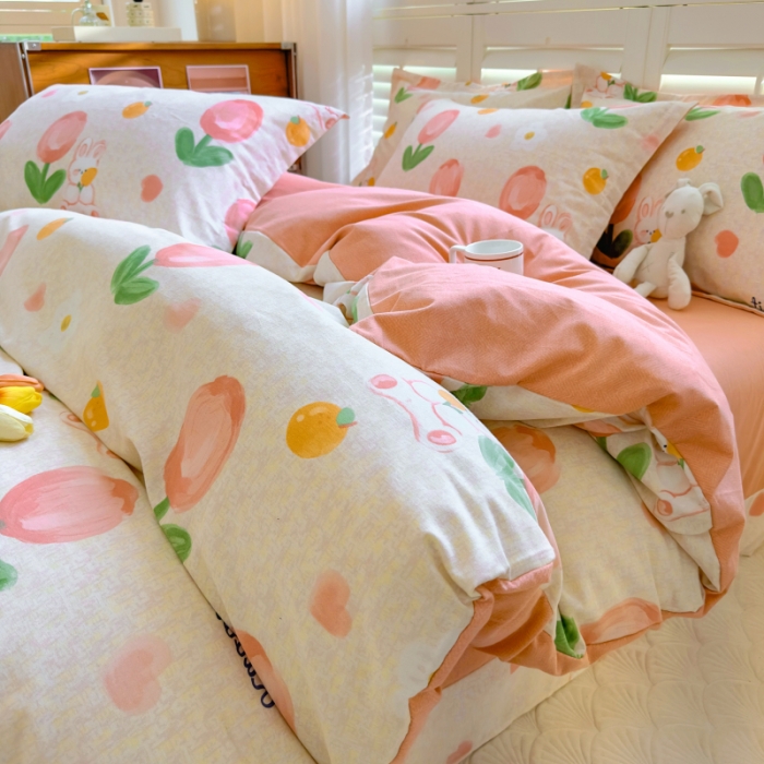 91家纺网 家纺一手货源 找家纺 百寐 2023新款全棉磨毛印花四件套清新可爱碎花加厚四件套 叹花郁