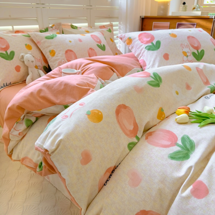 91家纺网 家纺一手货源 找家纺 百寐 2023新款全棉磨毛印花四件套清新可爱碎花加厚四件套 叹花郁