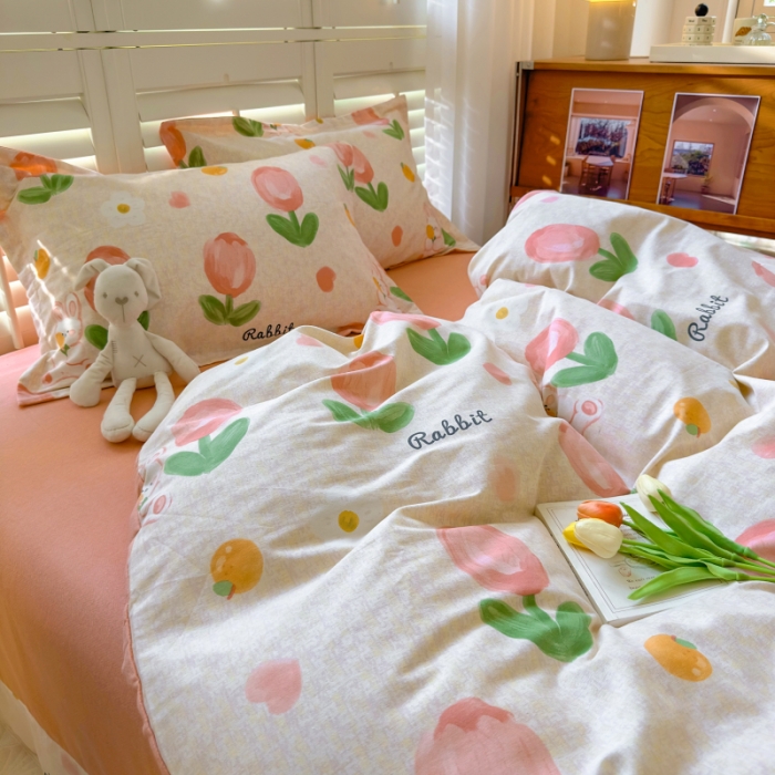 91家纺网 家纺一手货源 找家纺 百寐 2023新款全棉磨毛印花四件套清新可爱碎花加厚四件套 叹花郁