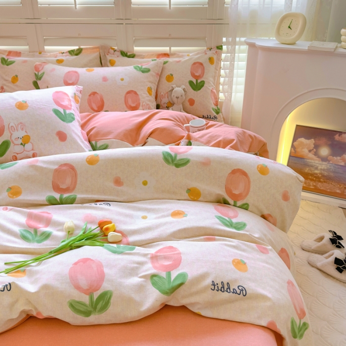 91家纺网 家纺一手货源 找家纺 百寐 2023新款全棉磨毛印花四件套清新可爱碎花加厚四件套 叹花郁