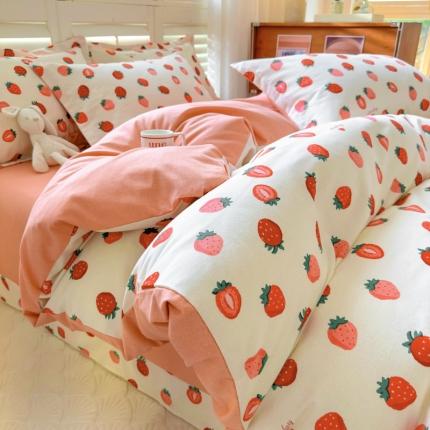 91家纺网 家纺一手货源 找家纺 百寐 2023新款全棉磨毛印花四件套清新可爱碎花加厚四件套 小甜心