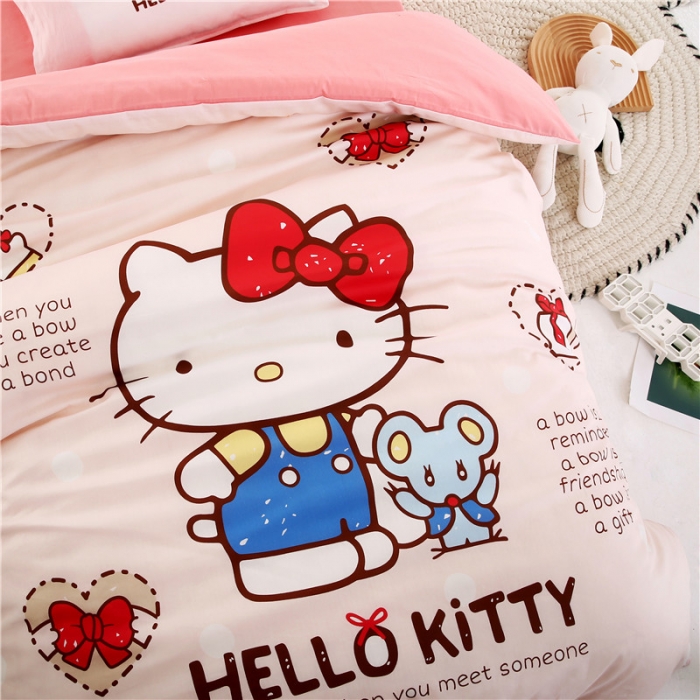 91家纺网 家纺一手货源 找家纺 孩子王 2023新款三丽鸥正版授权KT猫全棉学生大版卡通幼儿园多件套 伙伴KT