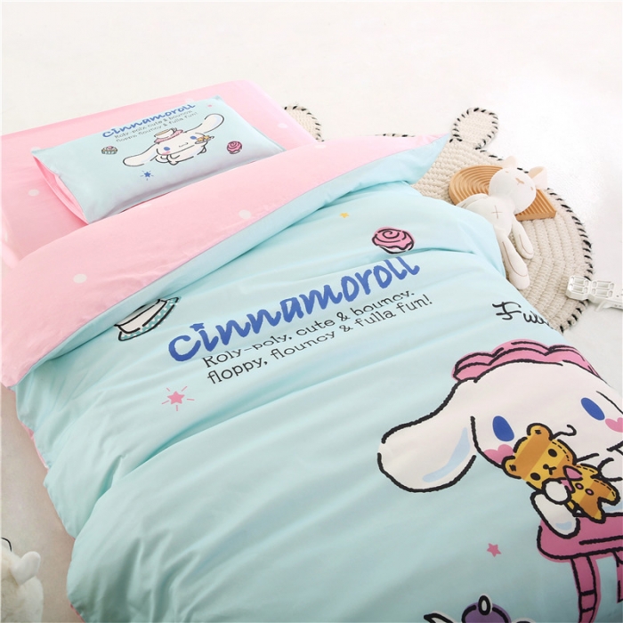 91家纺网 家纺一手货源 找家纺 孩子王 2023新款三丽鸥正版授权KT猫全棉学生大版卡通幼儿园多件套 绿色玉桂狗